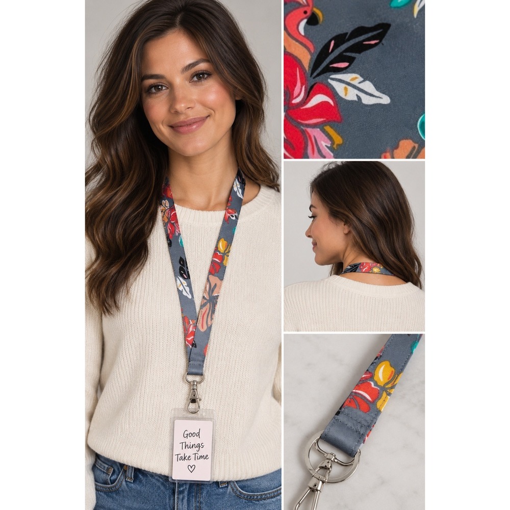 Vera Bradley Breakaway Thin Lanyard Coastal Paradise Gray Floral 15972-U57 NWT